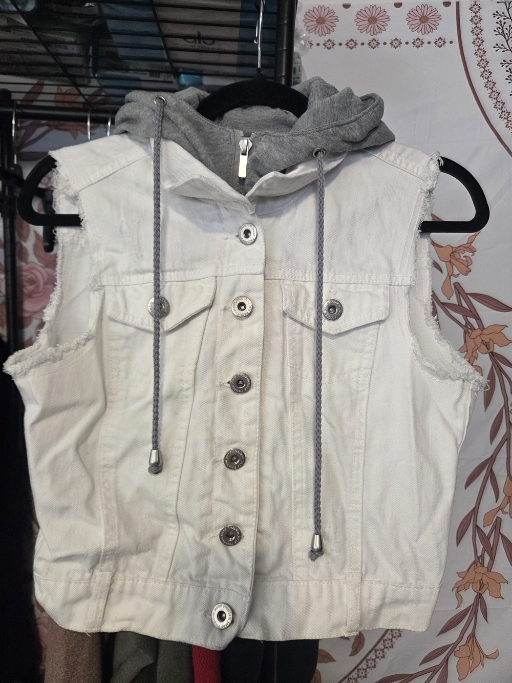 Ashley By 26 International White Denim Vest with Gray Hooded Sweatshirt Insert
